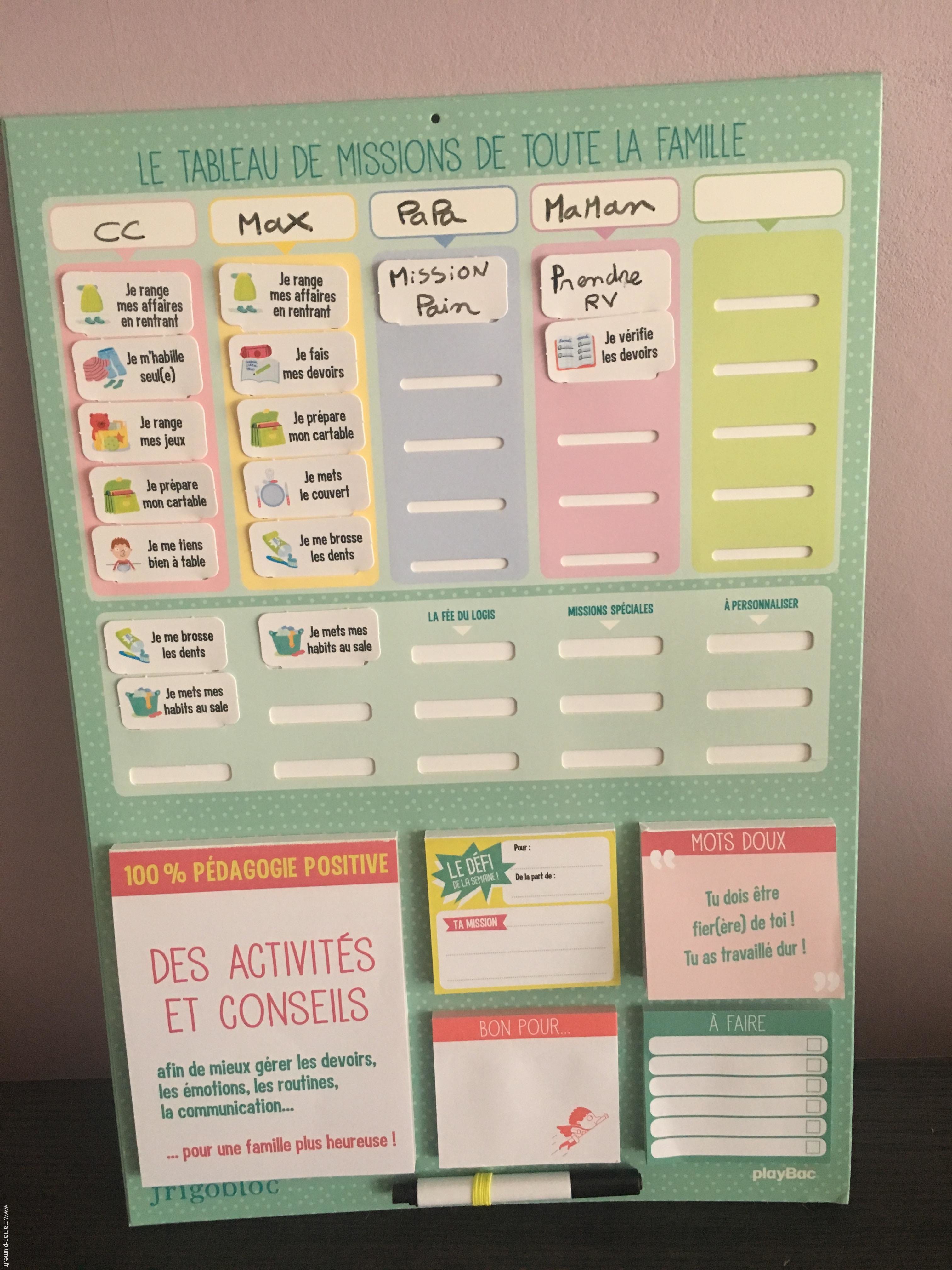 Le tableaux des Mission de toute la famille Frigobloc tableau Le blog