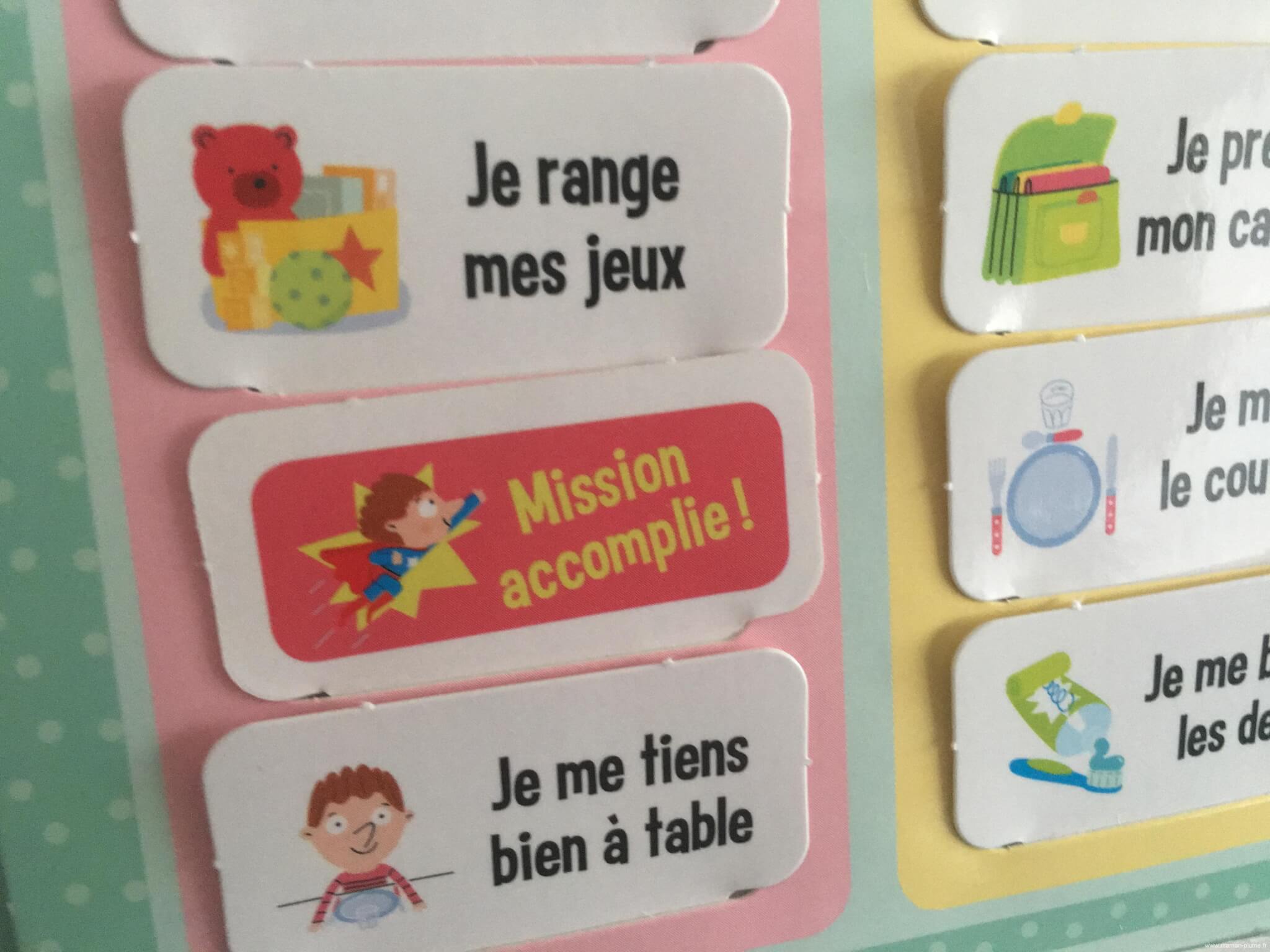 Le tableaux des Mission de toute la famille Frigobloc Le